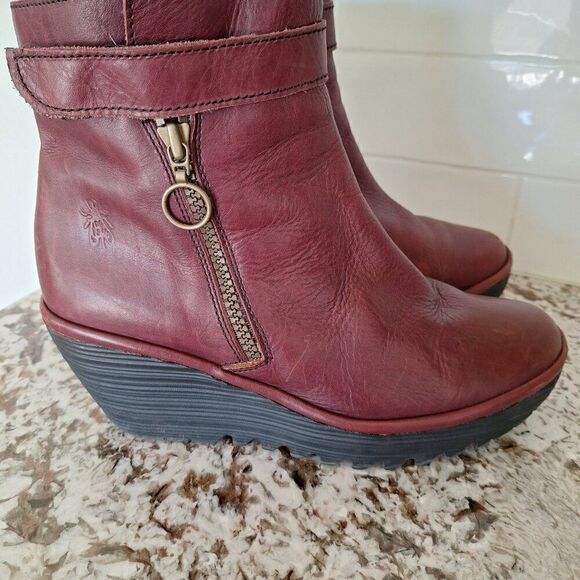 Fly London Yip Ankle Boots Women 39/ 9 Booties Wedge Side Zipper - Picture 3 of 12